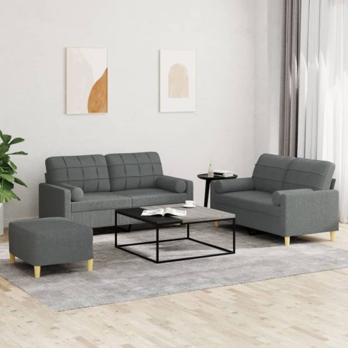 3-dijelni set sofa s jastucima tamnosivi od tkanine