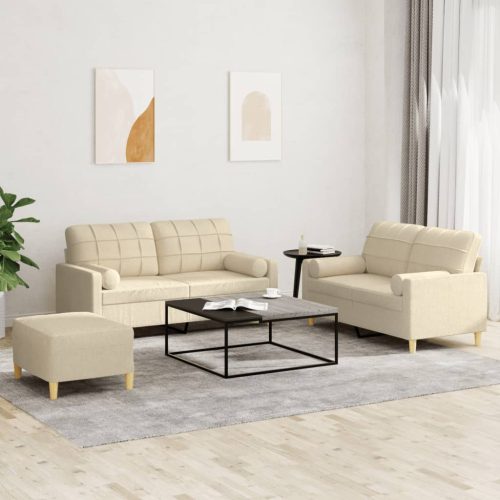3-dijelni set sofa s jastucima krem od mikrovlakana