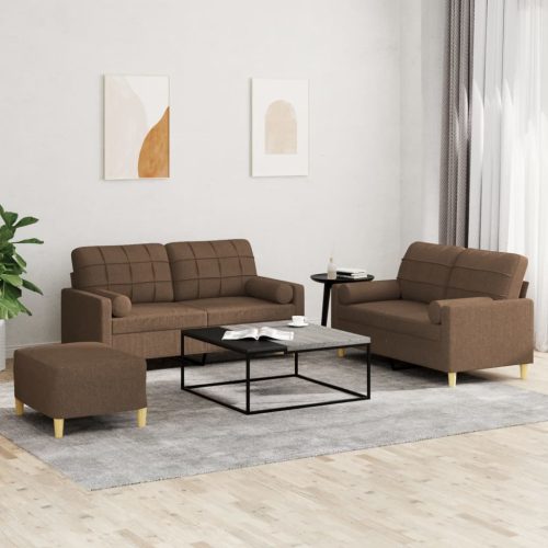 3-dijelni set sofa s jastucima smeđi od tkanine