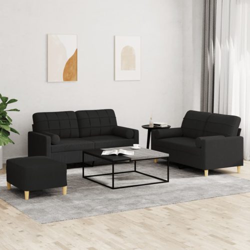 3-dijelni set sofa s jastucima crni od mikrovlakana