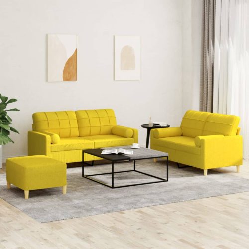 3-dijelni set sofa s jastucima svjetložuti od tkanine