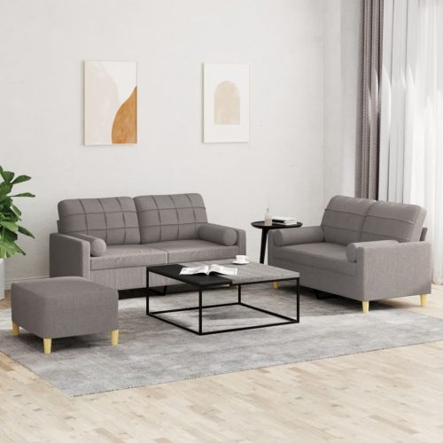 3-dijelni set sofa s jastucima smeđesivi od tkanine