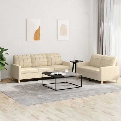 2-dijelni set sofa s jastucima krem od tkanine