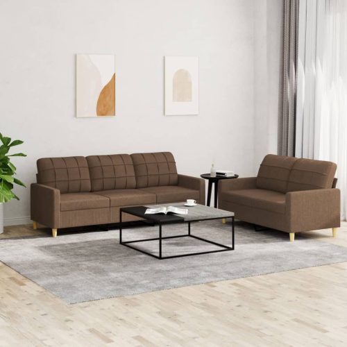 2-dijelni set sofa s jastucima smeđi od tkanine