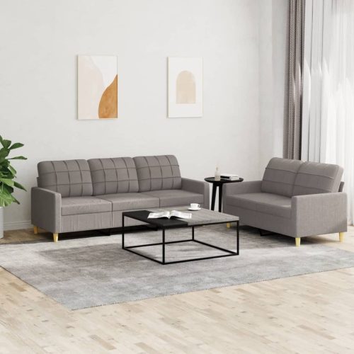 2-dijelni set sofa s jastucima smeđesivi od tkanine