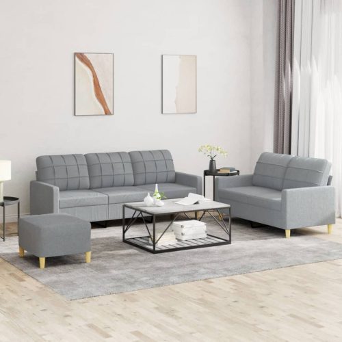 3-dijelni set sofa s jastucima svjetlosivi od tkanine