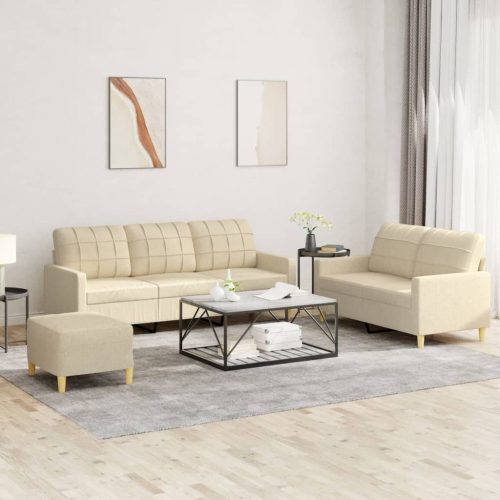 3-dijelni set sofa s jastucima krem od tkanine