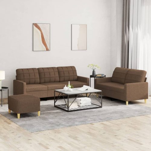 3-dijelni set sofa s jastucima smeđi od tkanine