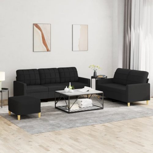 3-dijelni set sofa s jastucima crni od tkanine