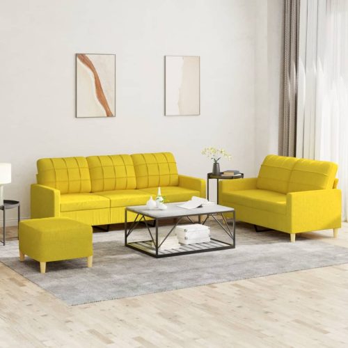 3-dijelni set sofa s jastucima svjetložuti od tkanine