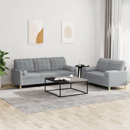 2-dijelni set sofa s jastucima svjetlosivi od tkanine