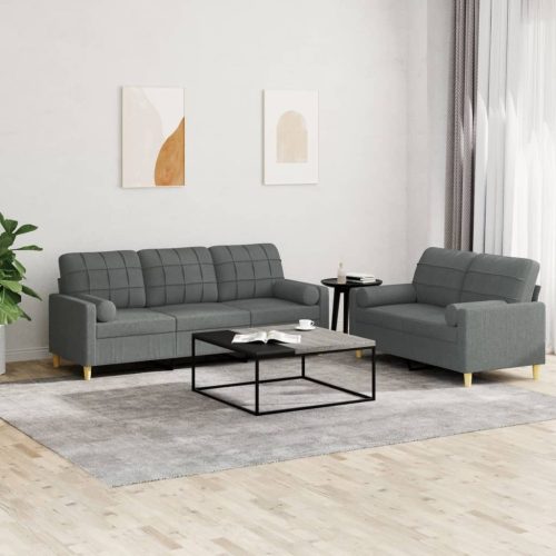 2-dijelni set sofa s jastucima tamnosivi od tkanine