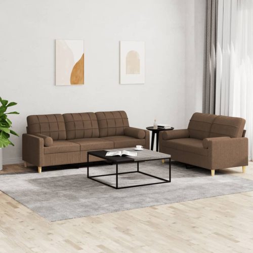 2-dijelni set sofa s jastucima smeđi od tkanine