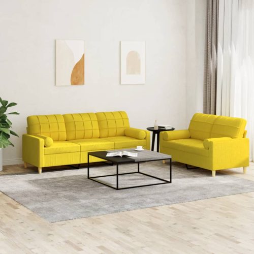 2-dijelni set sofa s jastucima svjetložuti od tkanine