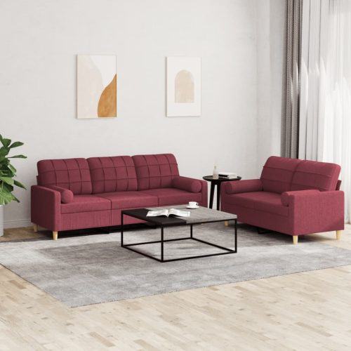 2-dijelni set sofa s jastucima crvena boja vina od tkanine