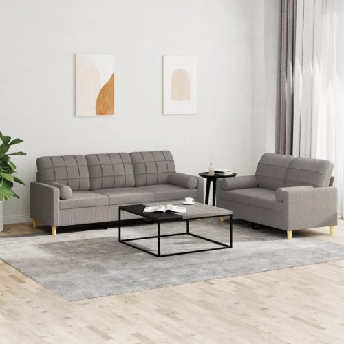 2-dijelni set sofa s jastucima smeđesivi od tkanine