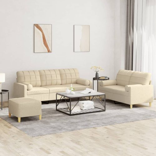 3-dijelni set sofa s jastucima krem od mikrovlakana