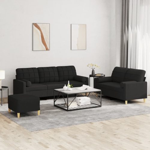 3-dijelni set sofa s jastucima crni od mikrovlakana