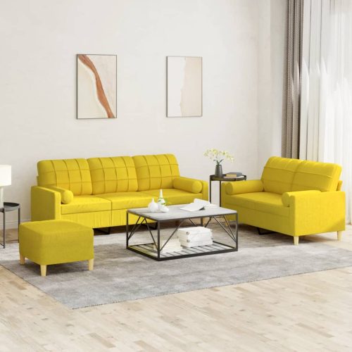 3-dijelni set sofa s jastucima svjetložuti od tkanine