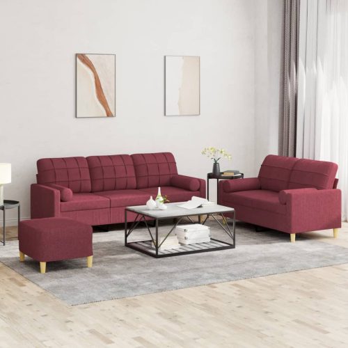 3-dijelni set sofa s jastucima crvena boja vina od tkanine