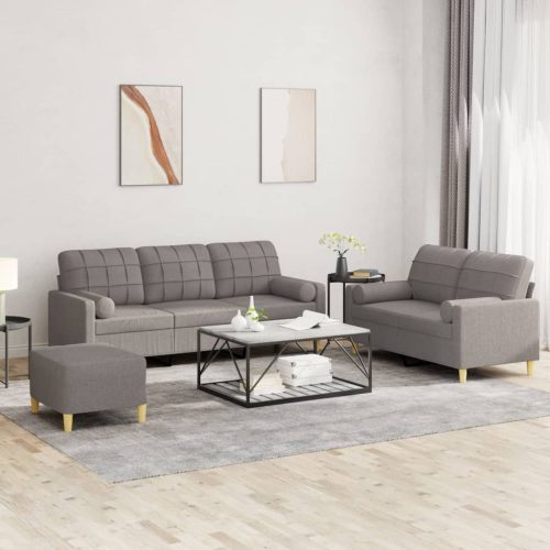 3-dijelni set sofa s jastucima smeđesivi od tkanine