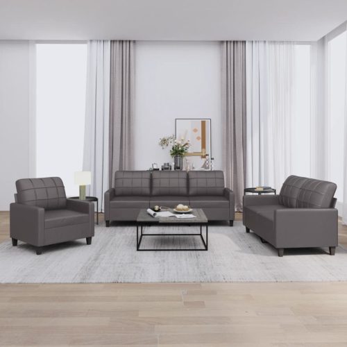 3-dijelni set sofa s jastucima sivi od umjetne kože