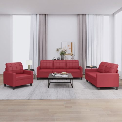 3-dijelni set sofa s jastucima boja vina od umjetne kože