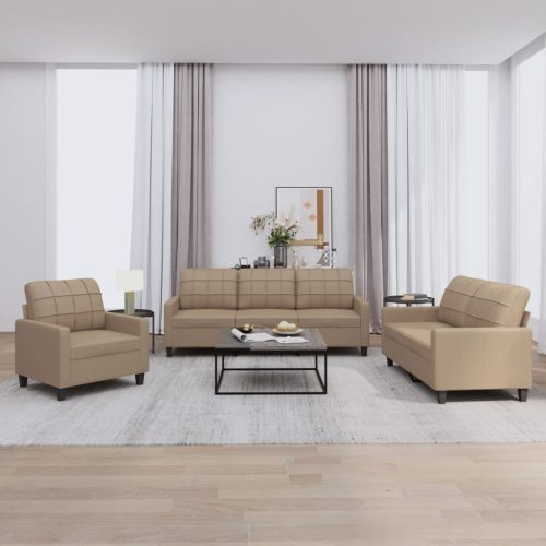 3-dijelni set sofa s jastucima boja cappuccina od umjetne kože