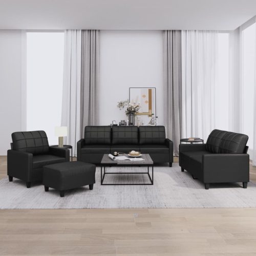 4-dijelni set sofa s jastucima crni od umjetne kože