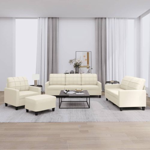 4-dijelni set sofa s jastucima krem od umjetne kože