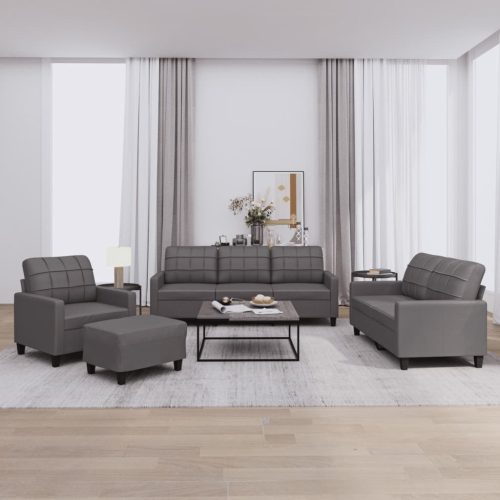 4-dijelni set sofa s jastucima sivi od umjetne kože