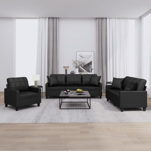 3-dijelni set sofa s jastucima crna od umjetne kože