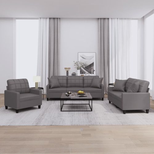 3-dijelni set sofa s jastucima sivi od umjetne kože