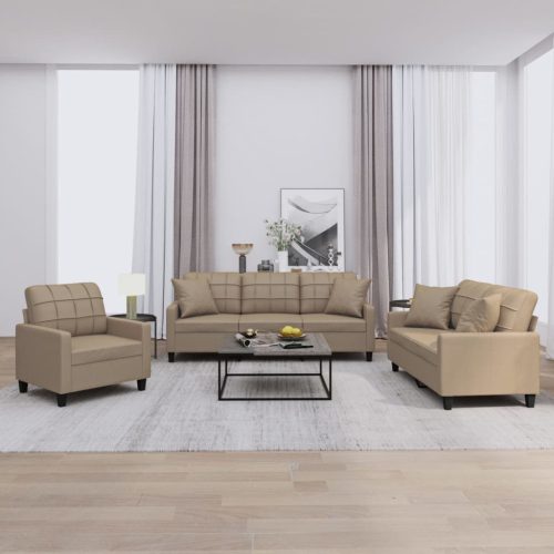 3-dijelni set sofa s jastucima boja cappuccina od umjetne kože