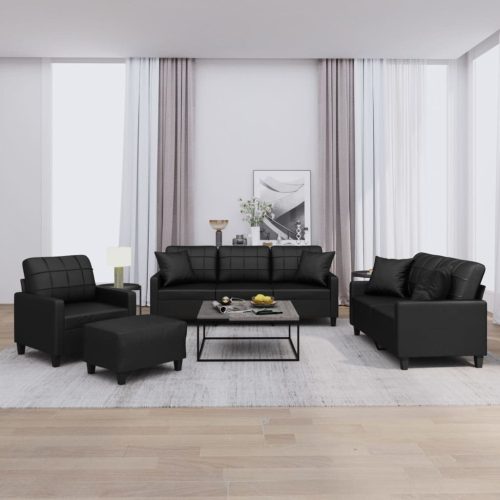 4-dijelni set sofa s jastucima crni od umjetne kože