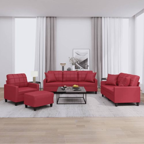 4-dijelni set sofa s jastucima boja vina od umjetne kože