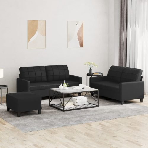 3-dijelni set sofa s jastucima crni od umjetne kože