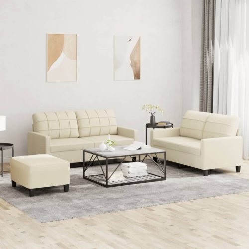 3-dijelni set sofa s jastucima krem od umjetne kože