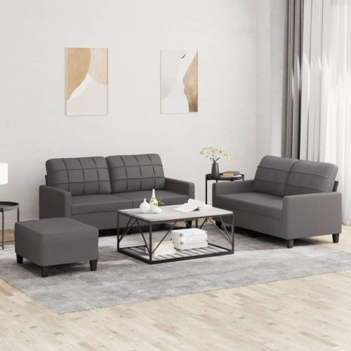 3-dijelni set sofa s jastucima sivi od umjetne kože