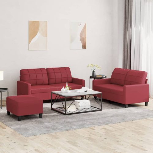 3-dijelni set sofa s jastucima boja vina od umjetne kože