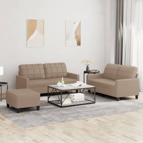 3-dijelni set sofa s jastucima boja cappuccina od umjetne kože