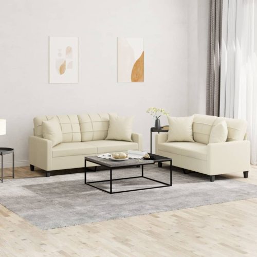 2-dijelni set sofa s jastucima krem od umjetne kože