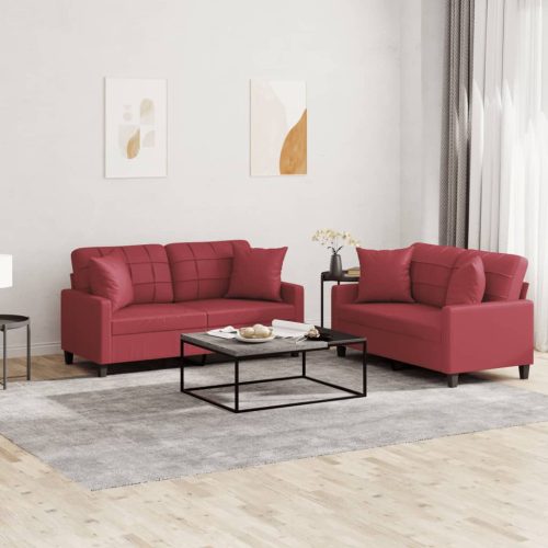 2-dijelni set sofa s jastucima boja vina od umjetne kože