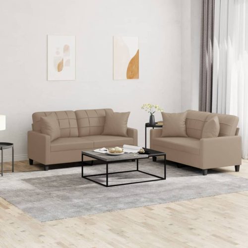 2-dijelni set sofa s jastucima boja cappuccina od umjetne kože