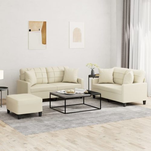 3-dijelni set sofa s jastucima krem od umjetne kože