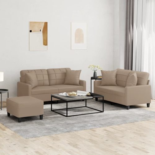 3-dijelni set sofa s jastucima boja cappuccina od umjetne kože