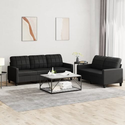 2-dijelni set sofa s jastucima crni od umjetne kože