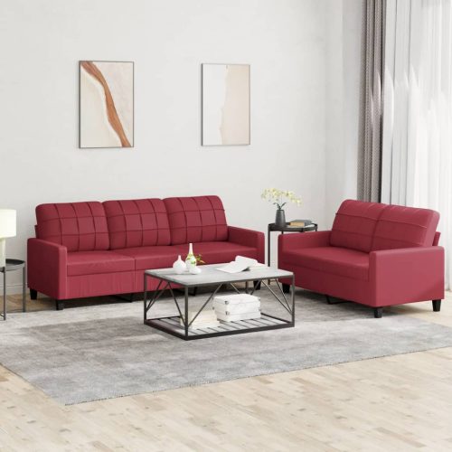 2-dijelni set sofa s jastucima boja vina od umjetne kože