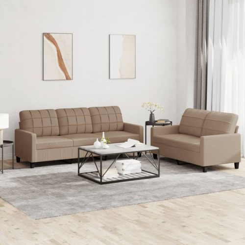 2-dijelni set sofa s jastucima boja cappuccina od umjetne kože