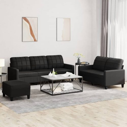 3-dijelni set sofa s jastucima crni od umjetne kože